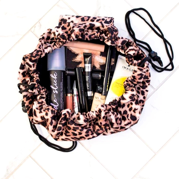 DaniEmCo Leopard Drawstring Make Up Bag | Cosmetic Organizer